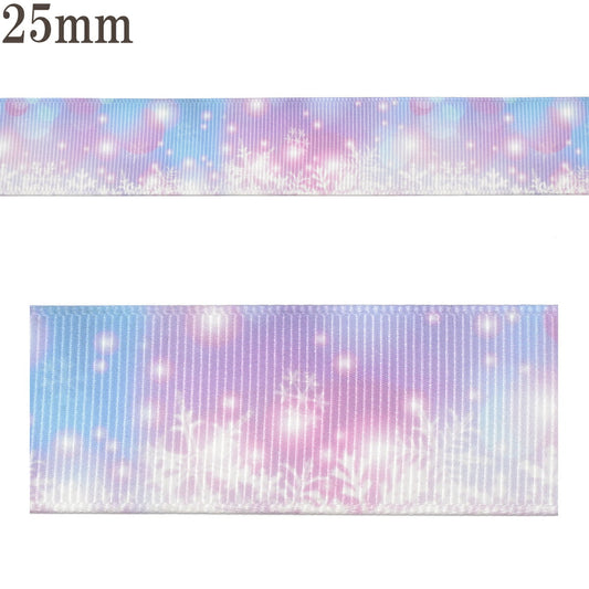 プリントリボンゆめかわバブルと雪の結晶リボン幅25mm1m単位切り売り(3m以上)
