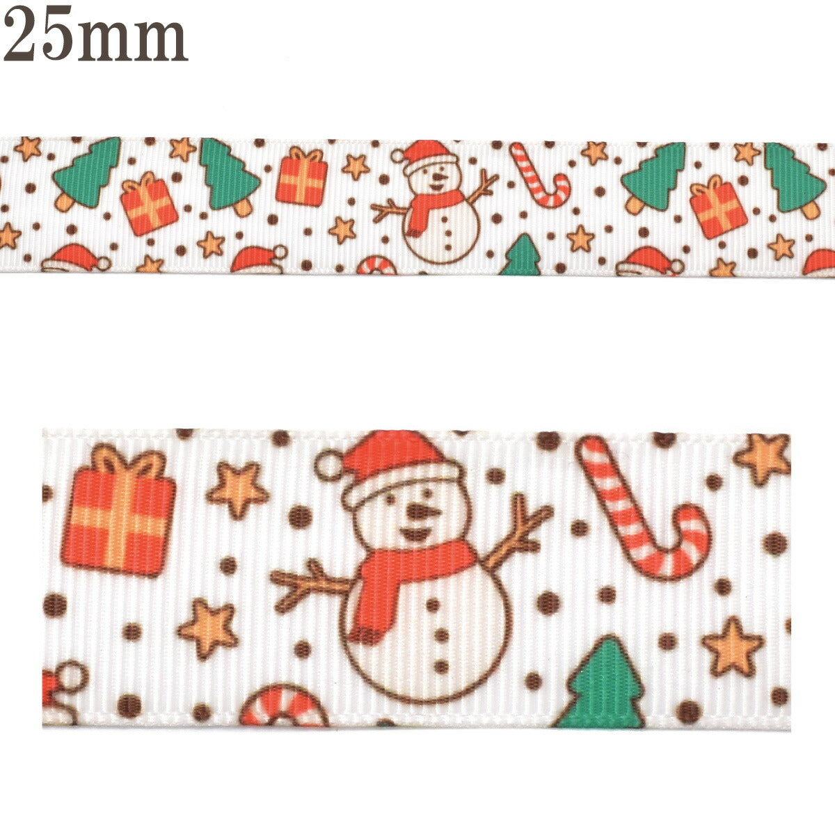 プリントリボンゆるかわ手描き風なクリスマスリボン幅25mm1m単位切り売り(3m以上)