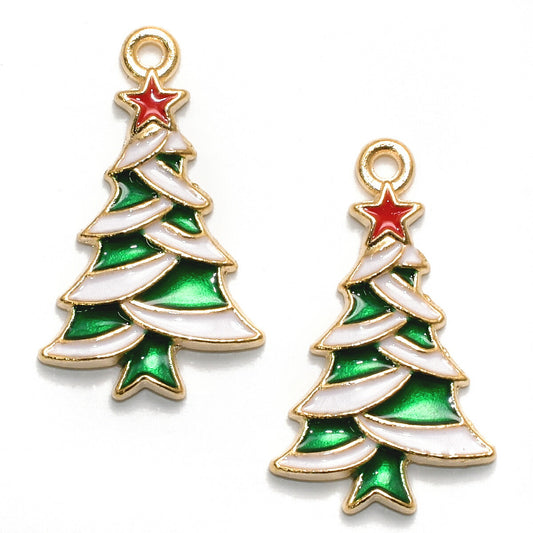 アクセサリーパーツ赤い星のクリスマスツリーチャーム4個