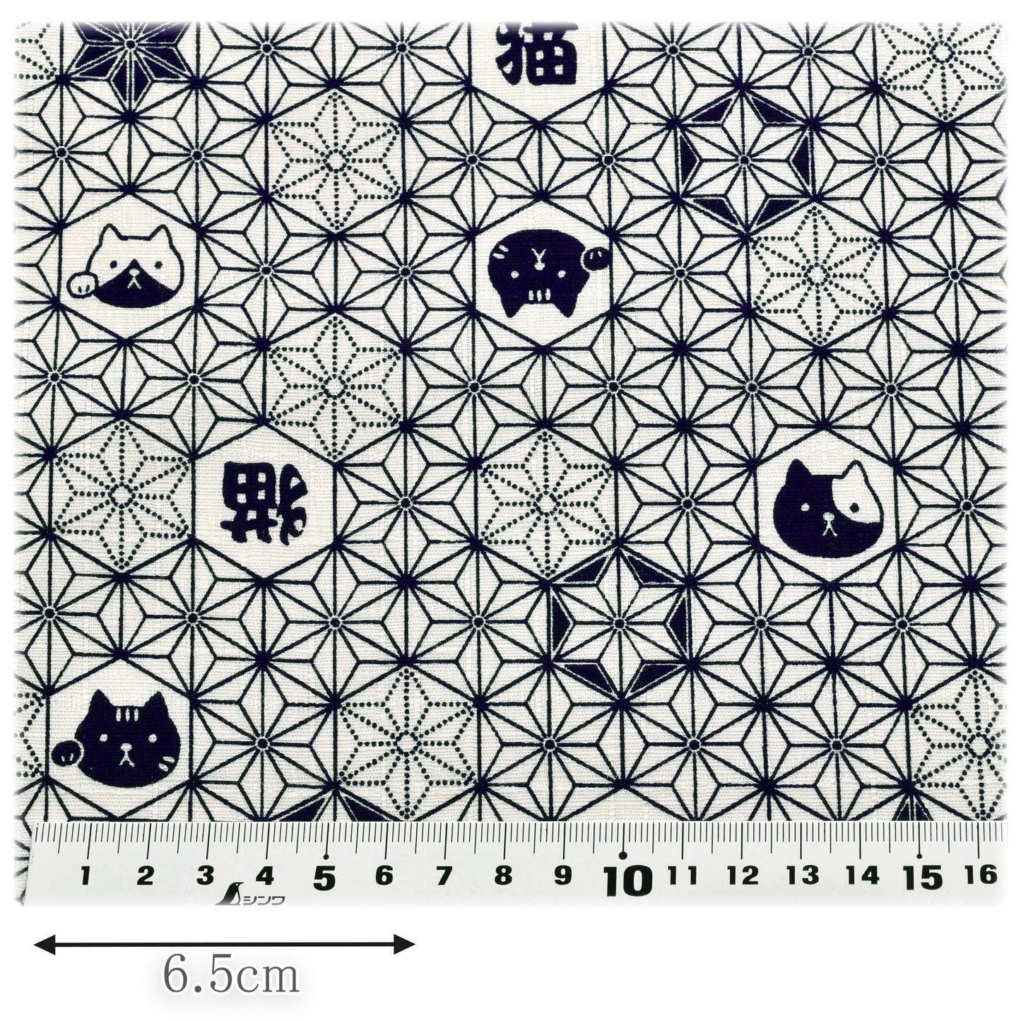 麻の葉と猫ドビー生地AP61202-2コスモ(30cm以上10cm単位切り売り)
