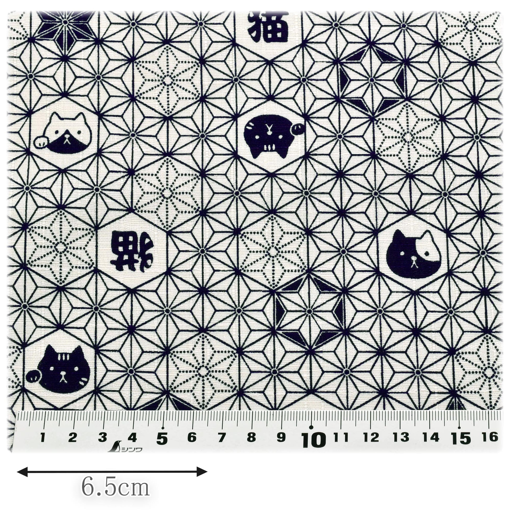 麻の葉と猫ドビー生地AP61202-2コスモ(30cm以上10cm単位切り売り)
