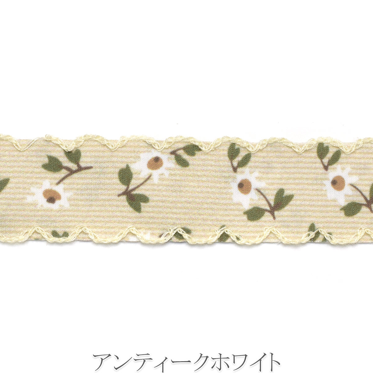 スカラップステッチとデイジーストライプリボン　幅25mm　10cm単位　切り売り　(70cm以上)