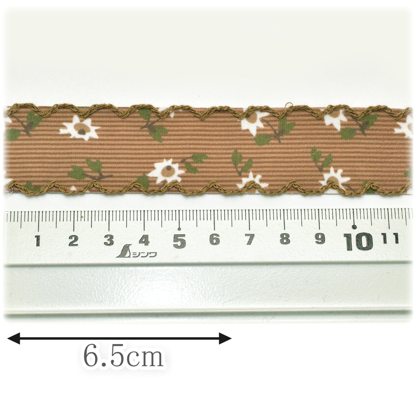 スカラップステッチとデイジーストライプリボン幅25mm10cm単位切り売り(70cm以上)