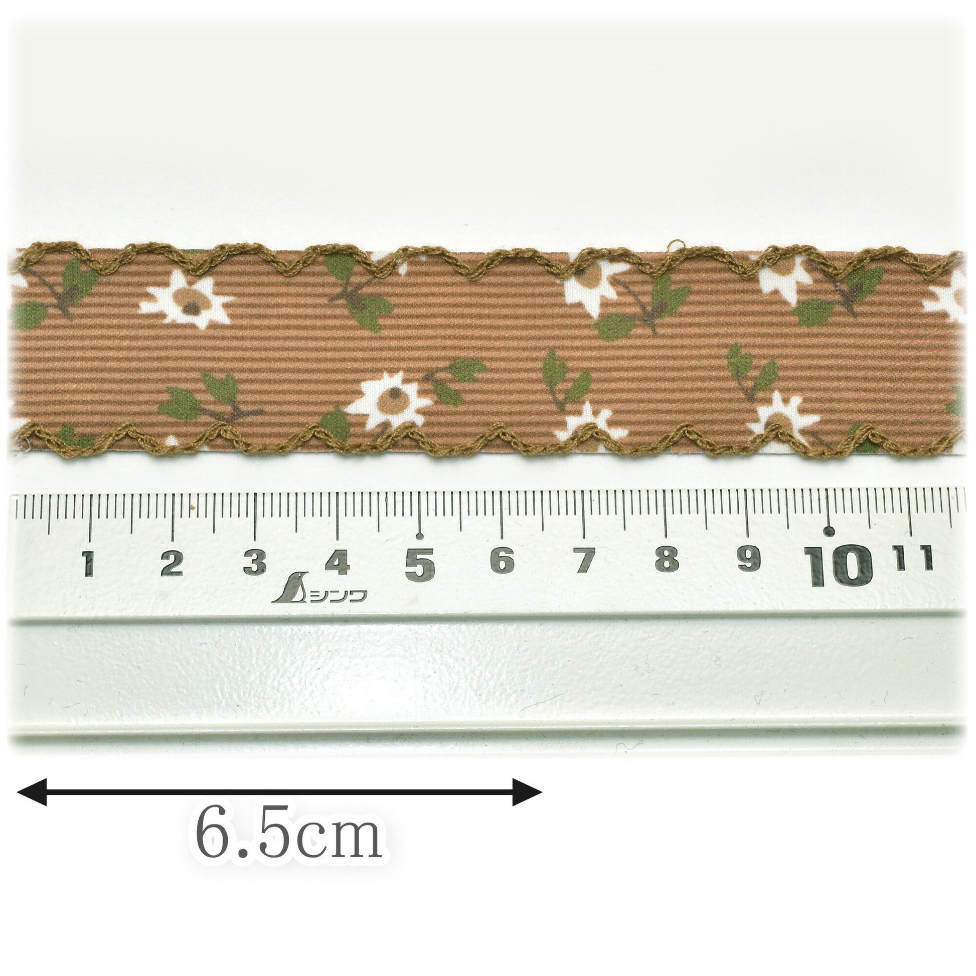 スカラップステッチとデイジーストライプリボン幅25mm10cm単位切り売り(70cm以上)