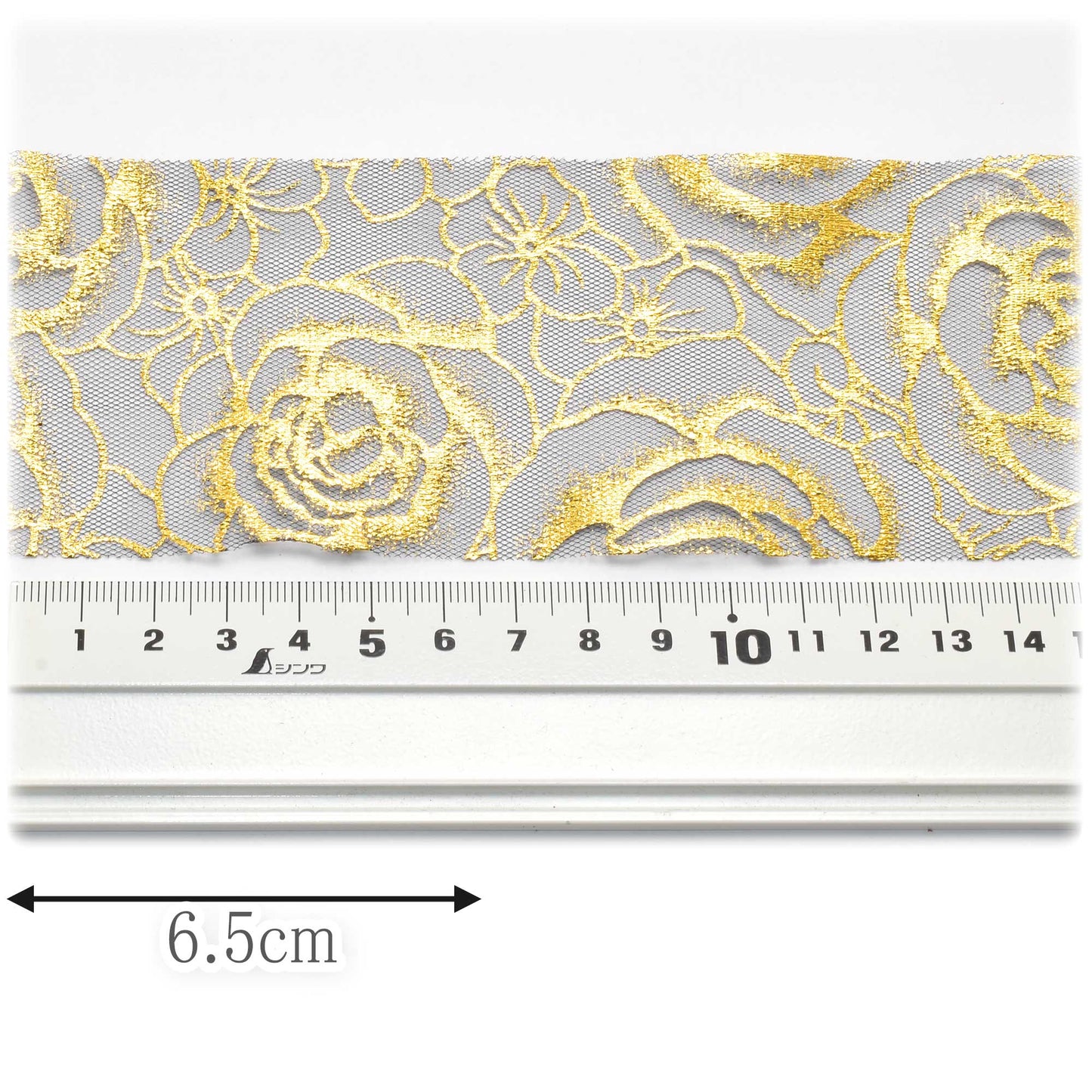 箔押しゴールド薔薇のチュールリボン幅60mm2m