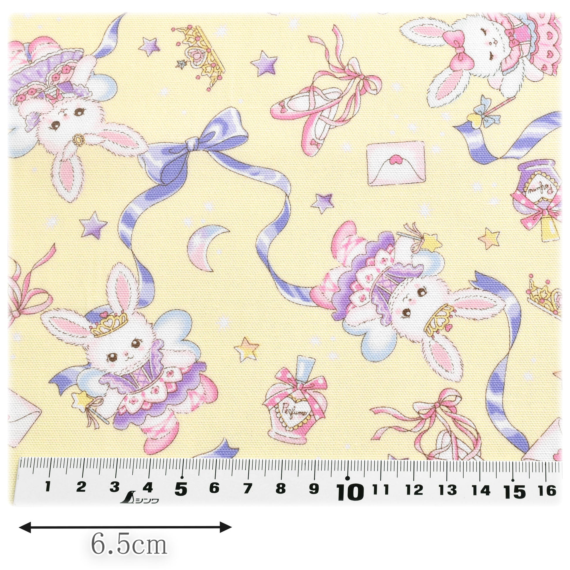 リボンとゆめかわうさぎオックス生地AP51203-2コスモ(30cm以上10cm単位切り売り)「在庫限り」