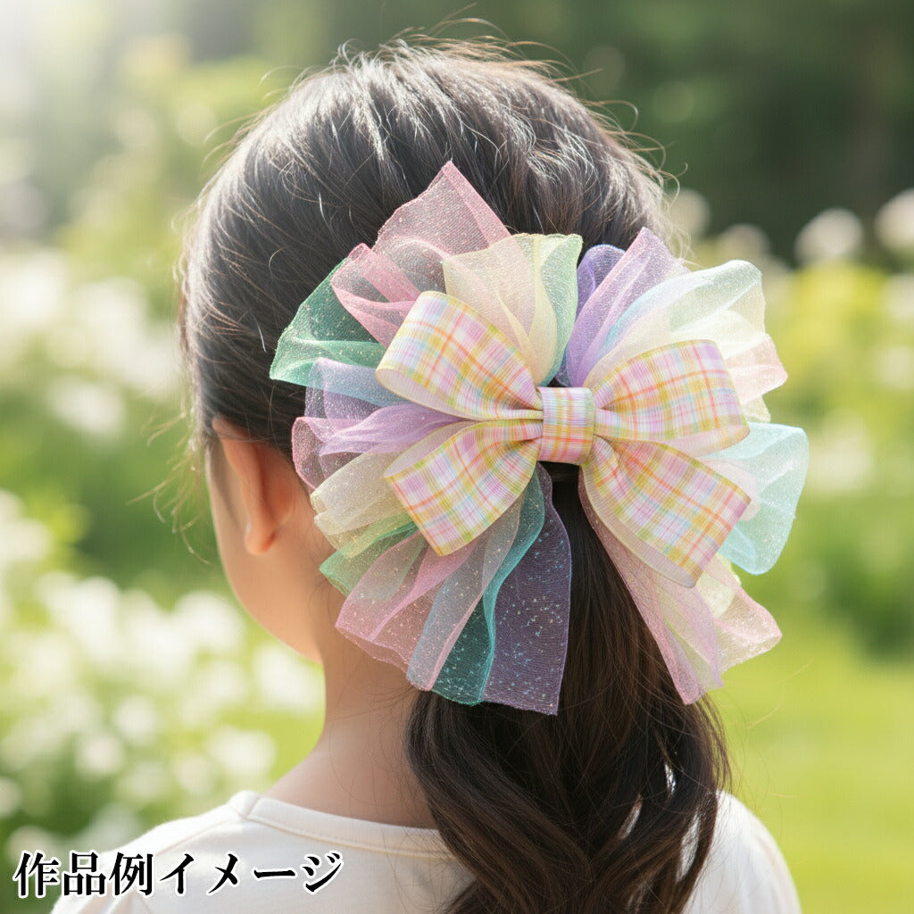 プリントリボンゆめかわカラフルチェックリボン幅25mm1m単位切り売り(3m以上)
