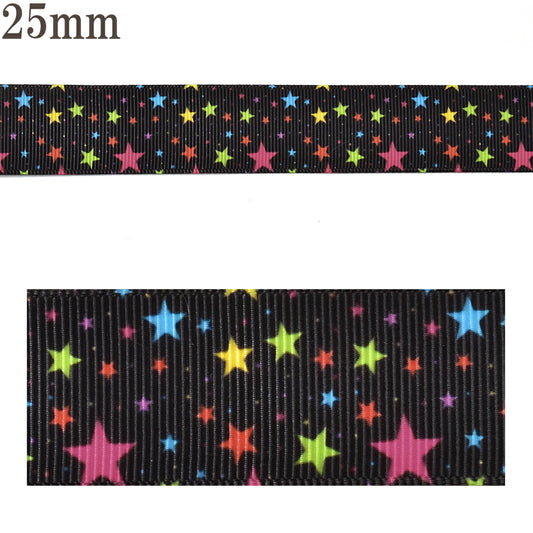 プリントリボンカラフルポップスターリボン幅25mm1m単位切り売り(3m以上)
