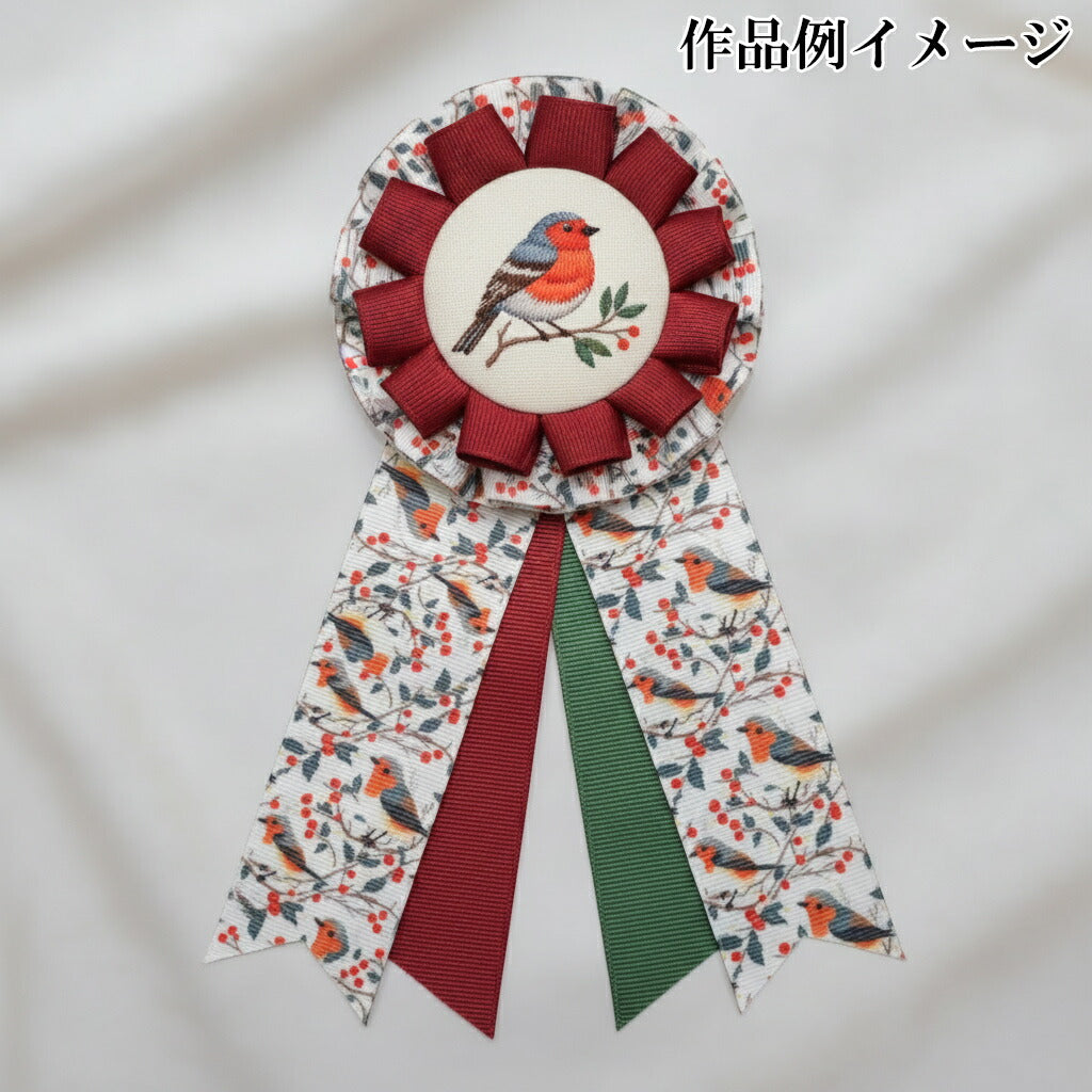 プリントリボン赤い実と小鳥のリボン幅38mm1m単位切り売り(2m以上)
