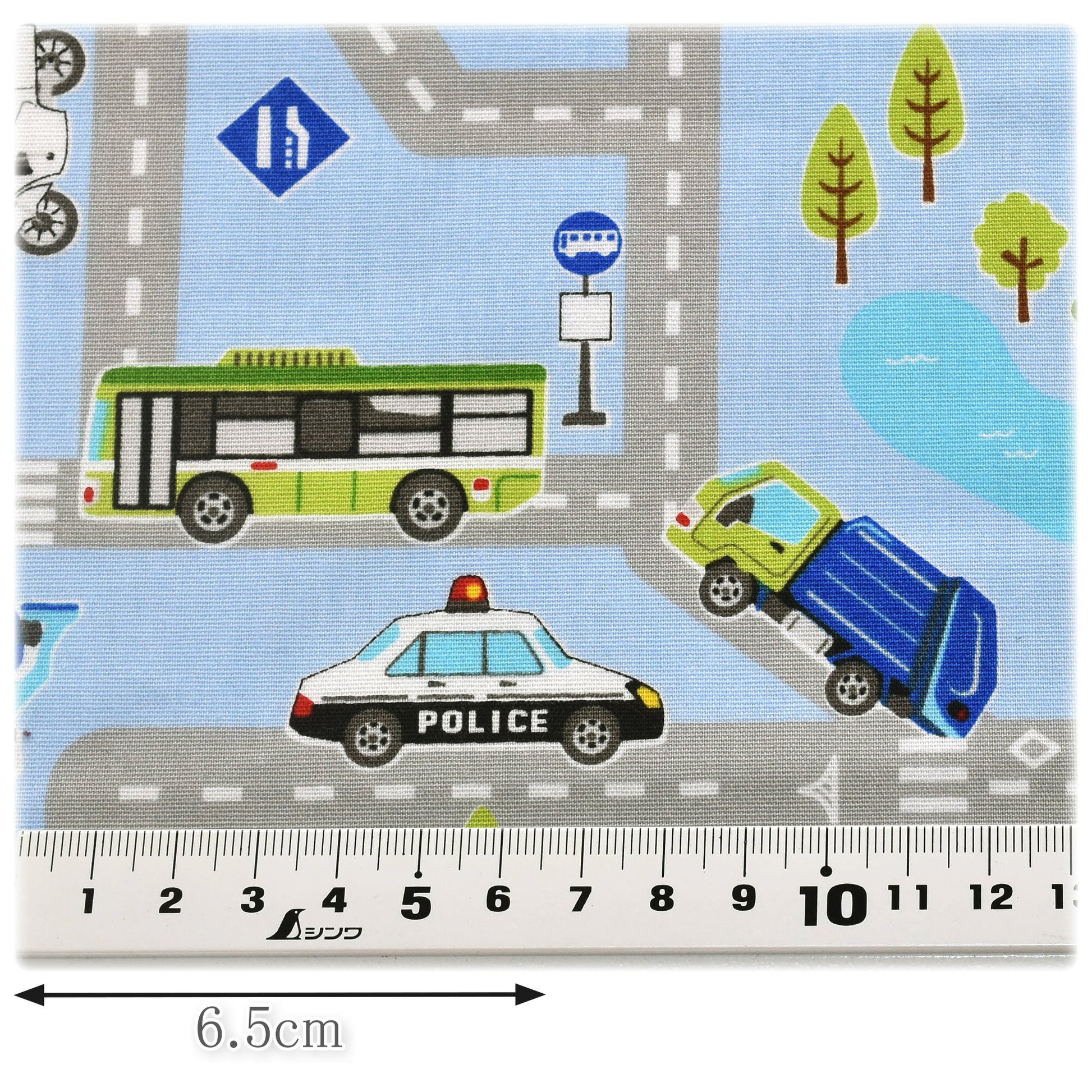 道路と働く車ポプリン生地SP2611-11コスモ(30cm以上10cm単位切り売り)