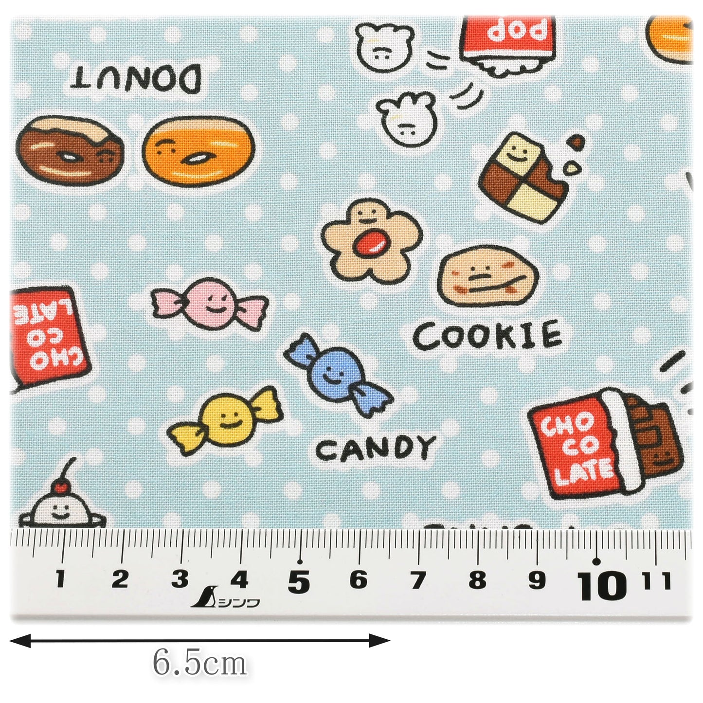 ワイワイおかし柄シーチング生地AP61906-1コスモ(30cm以上10cm単位切り売り)