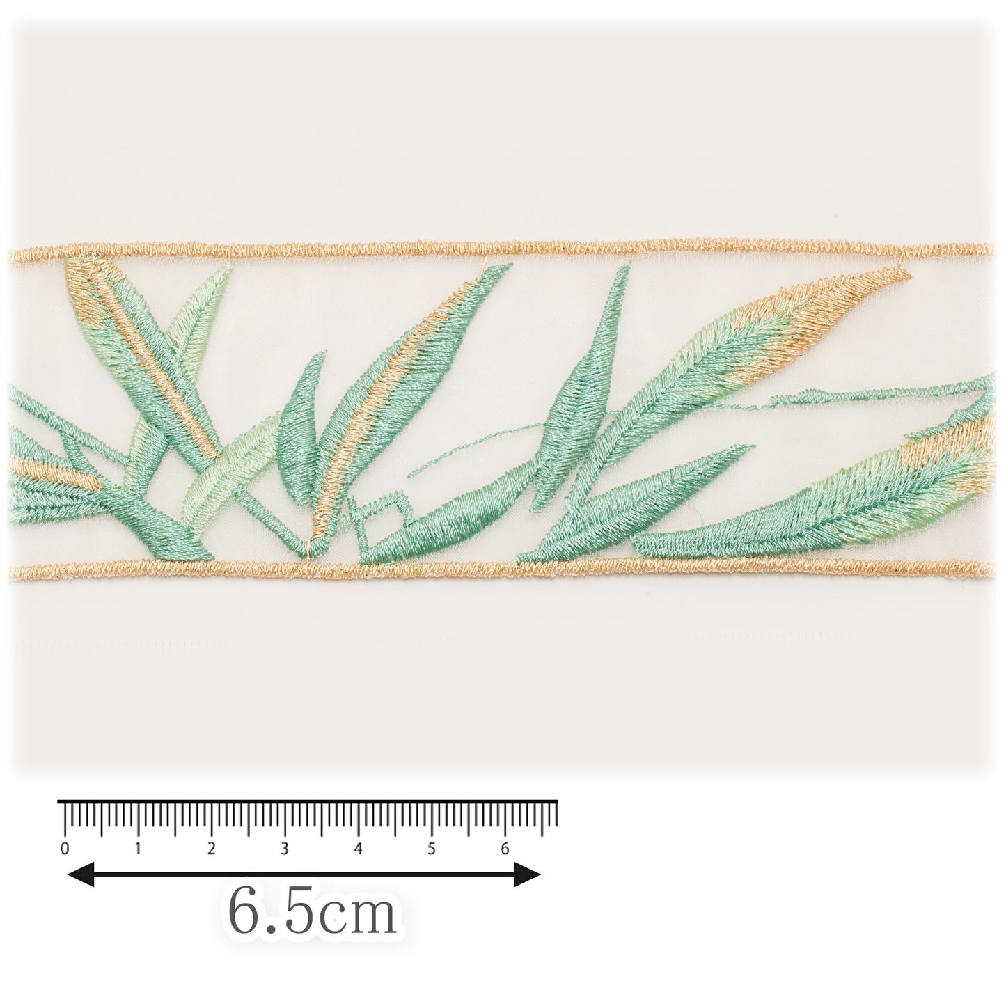 ラメ入り笹の葉の刺繍リボン幅50mm10cm単位切り売り(40cm以上)