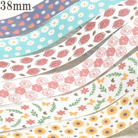 プリントリボン自然系2約1ｍ（98ｃｍ）カット済み「38ｍｍ/25ｍｍグログランリボン/サテンリボン印刷リボン個別価格」
