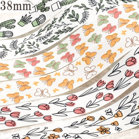 プリントリボン自然系1約1ｍ（98ｃｍ）カット済み「38ｍｍ/25ｍｍグログランリボン/サテンリボン印刷リボン個別価格」