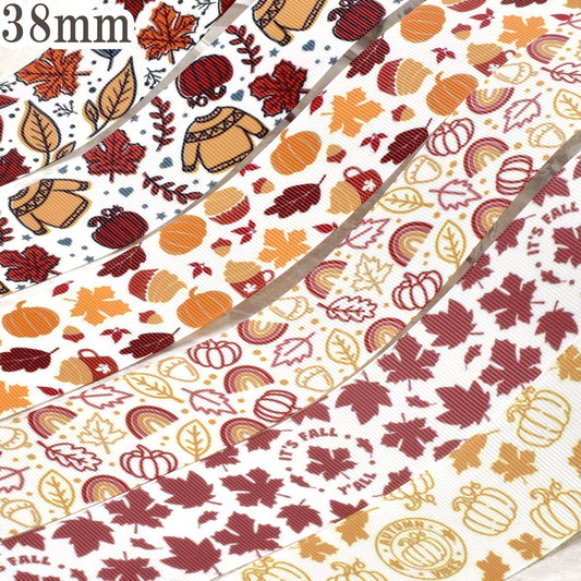 プリントリボン秋冬系約1ｍ（98ｃｍ）カット済み「38ｍｍ/25ｍｍグログランリボン/サテンリボン印刷リボン個別価格」