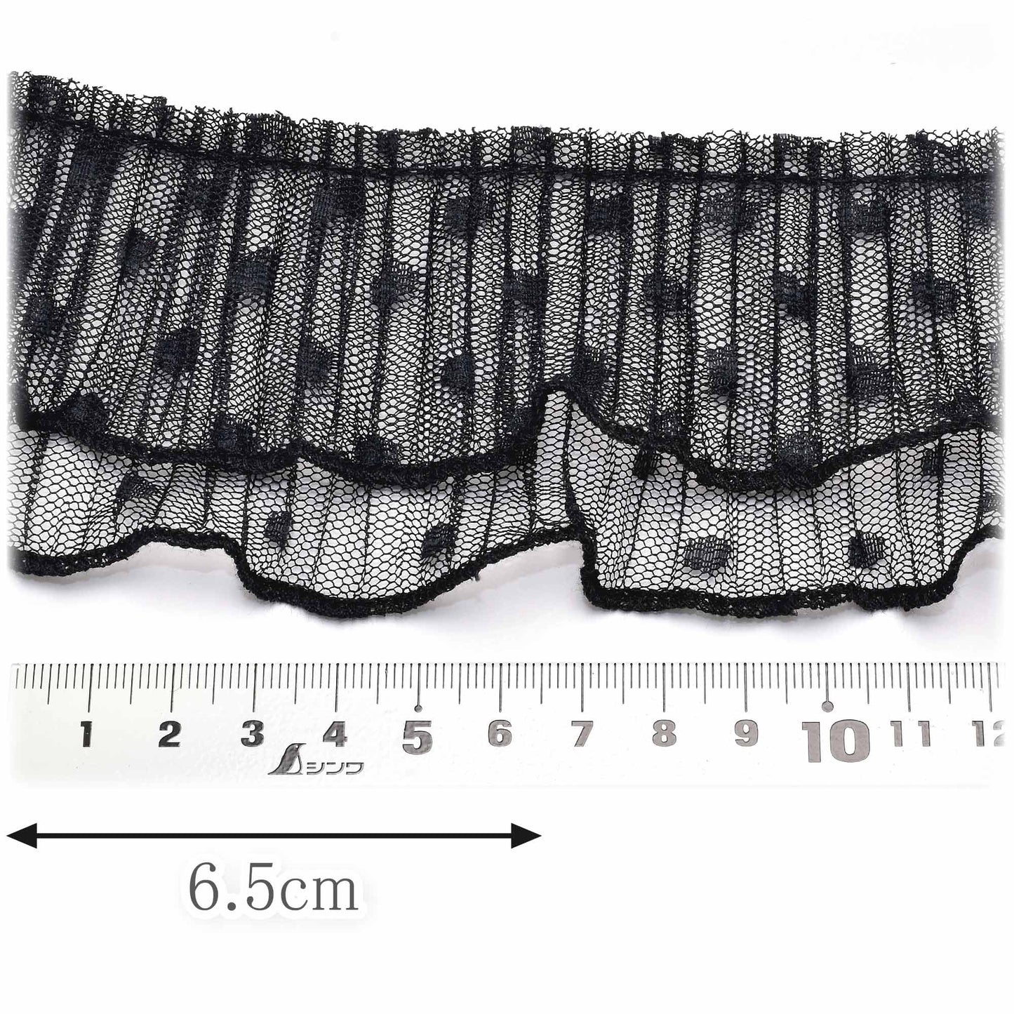 ダブル水玉チュールプリーツ幅65mm10cm単位切り売り(50cm以上)