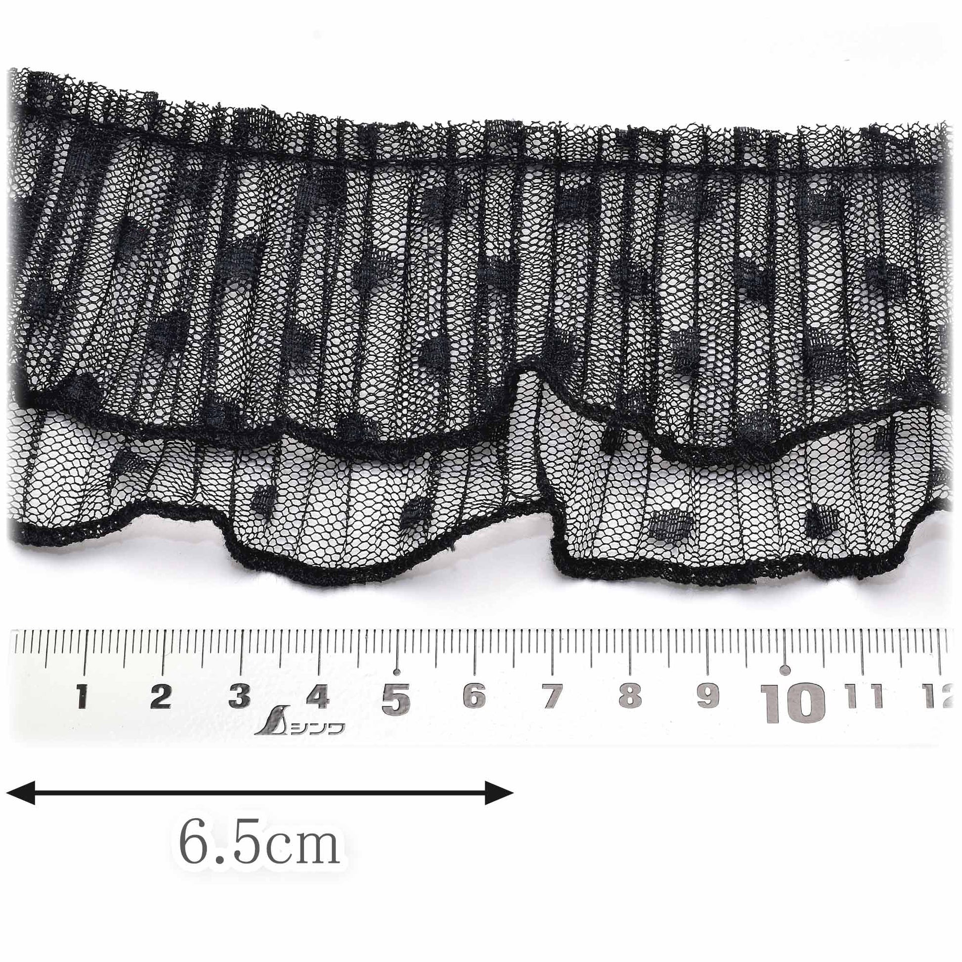 ダブル水玉チュールプリーツ幅65mm10cm単位切り売り(50cm以上)