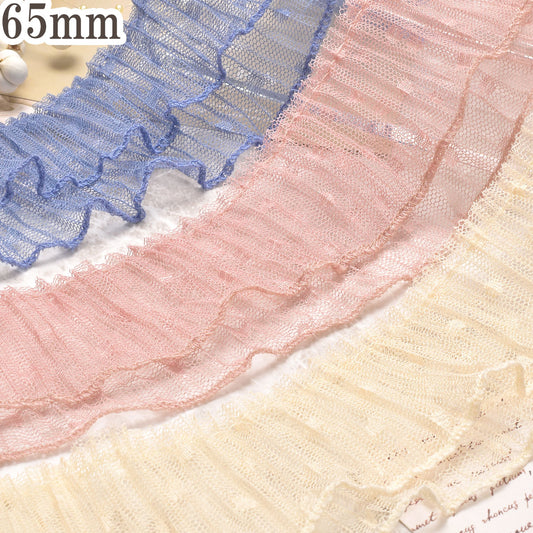ダブル水玉チュールプリーツ幅65mm10cm単位切り売り(50cm以上)