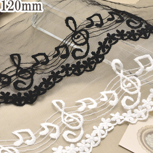 音符柄刺繍レース幅120mm1m単位切り売り