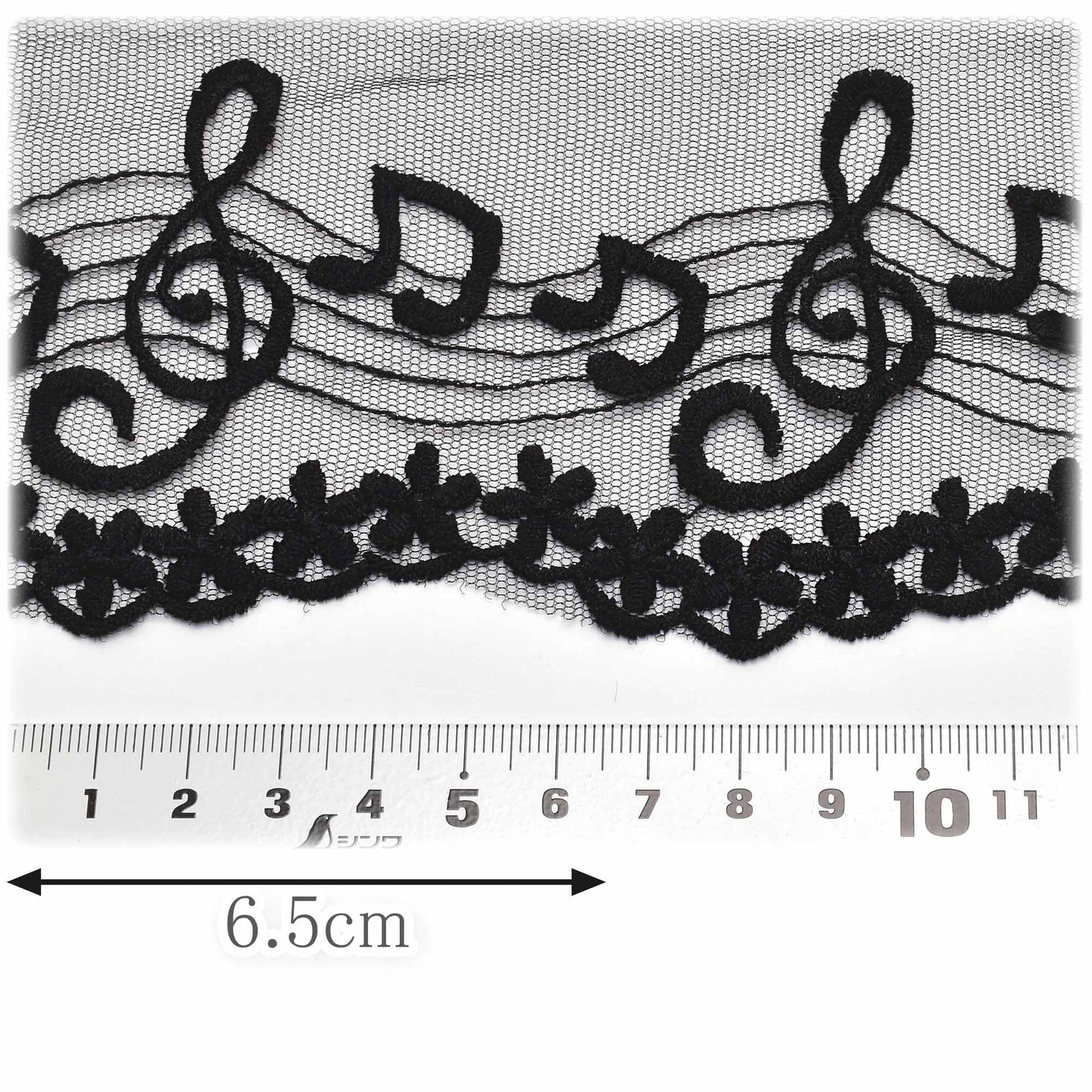音符柄刺繍レース幅120mm1m単位切り売り
