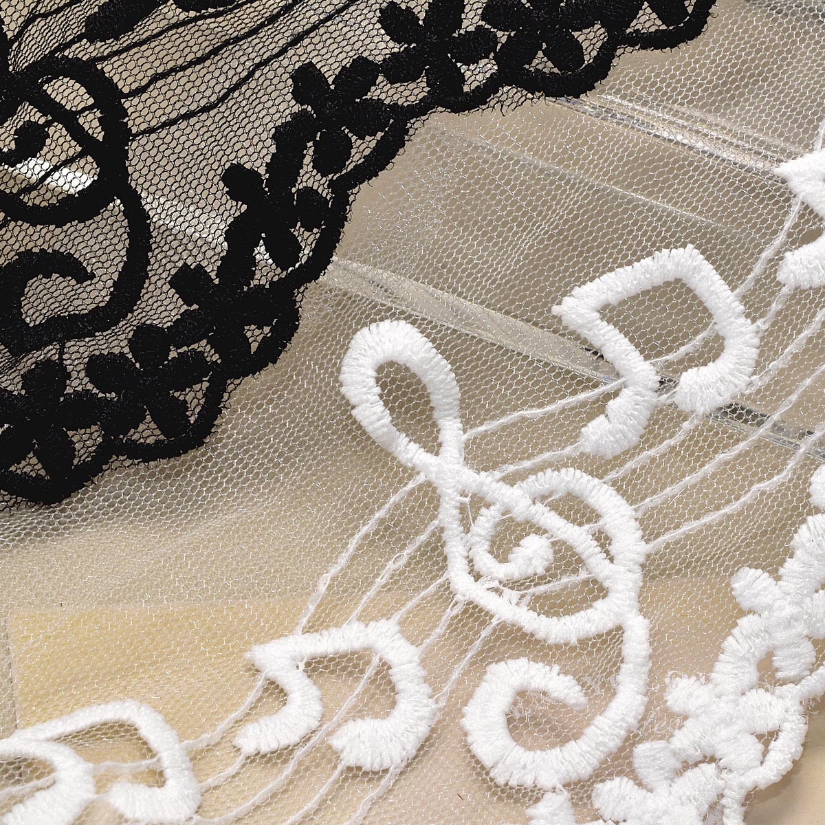 音符柄刺繍レース幅120mm1m単位切り売り