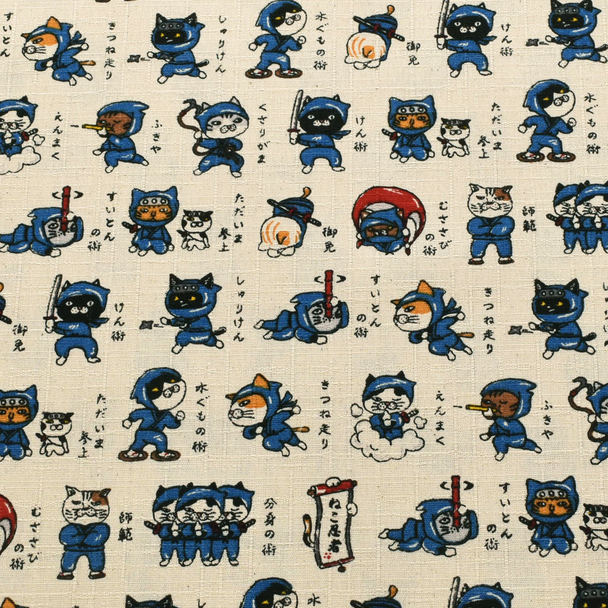 ねこ忍者　ドビー生地　AP62101-2　コスモ　(30cm以上10cm単位切り売り)