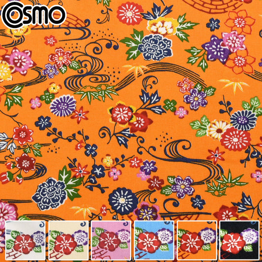 琉球の花ブロード生地AP62102-1コスモ(30cm以上10cm単位切り売り)