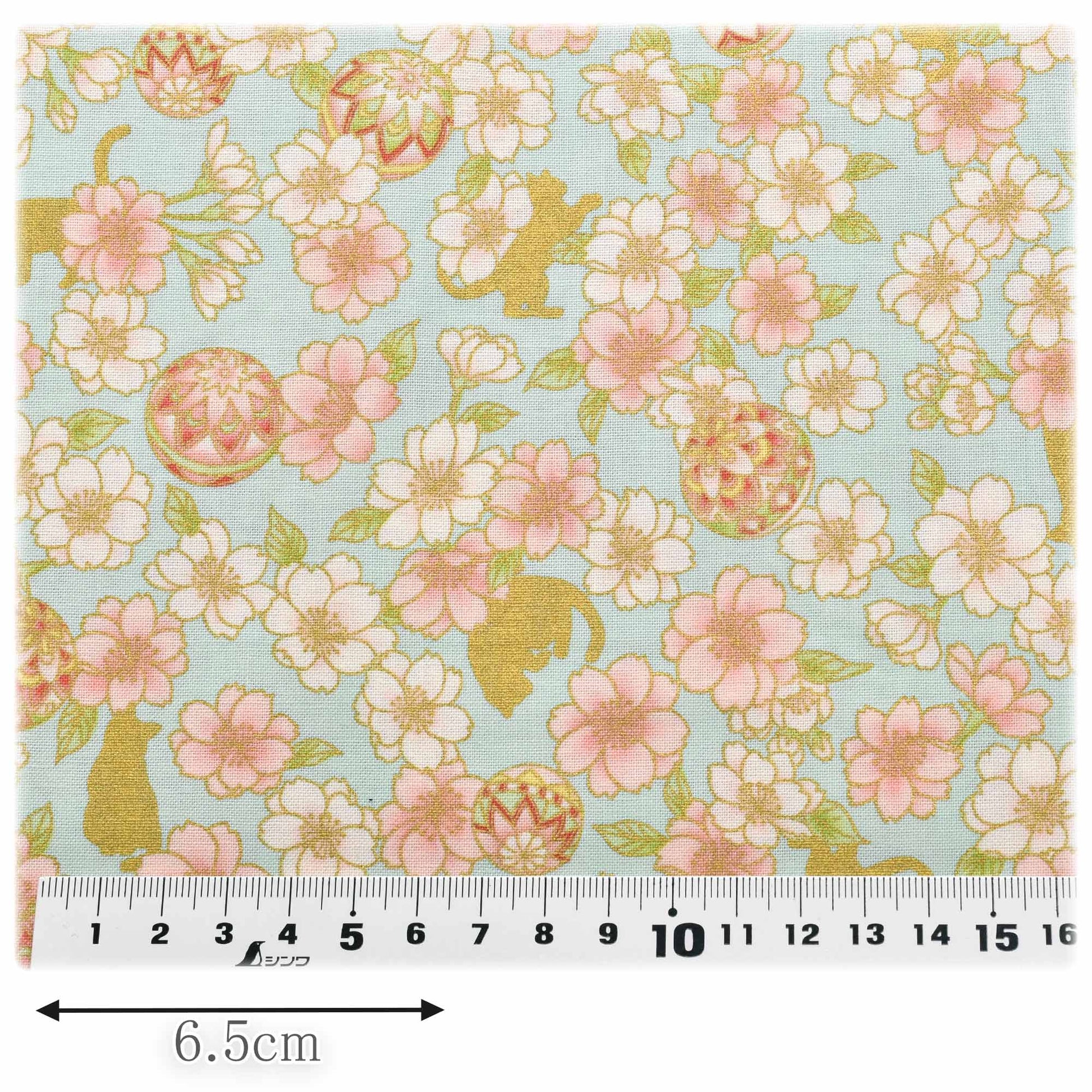 さくらと猫シーチング生地HR3590-11コスモ(30cm以上10cm単位切り売り)