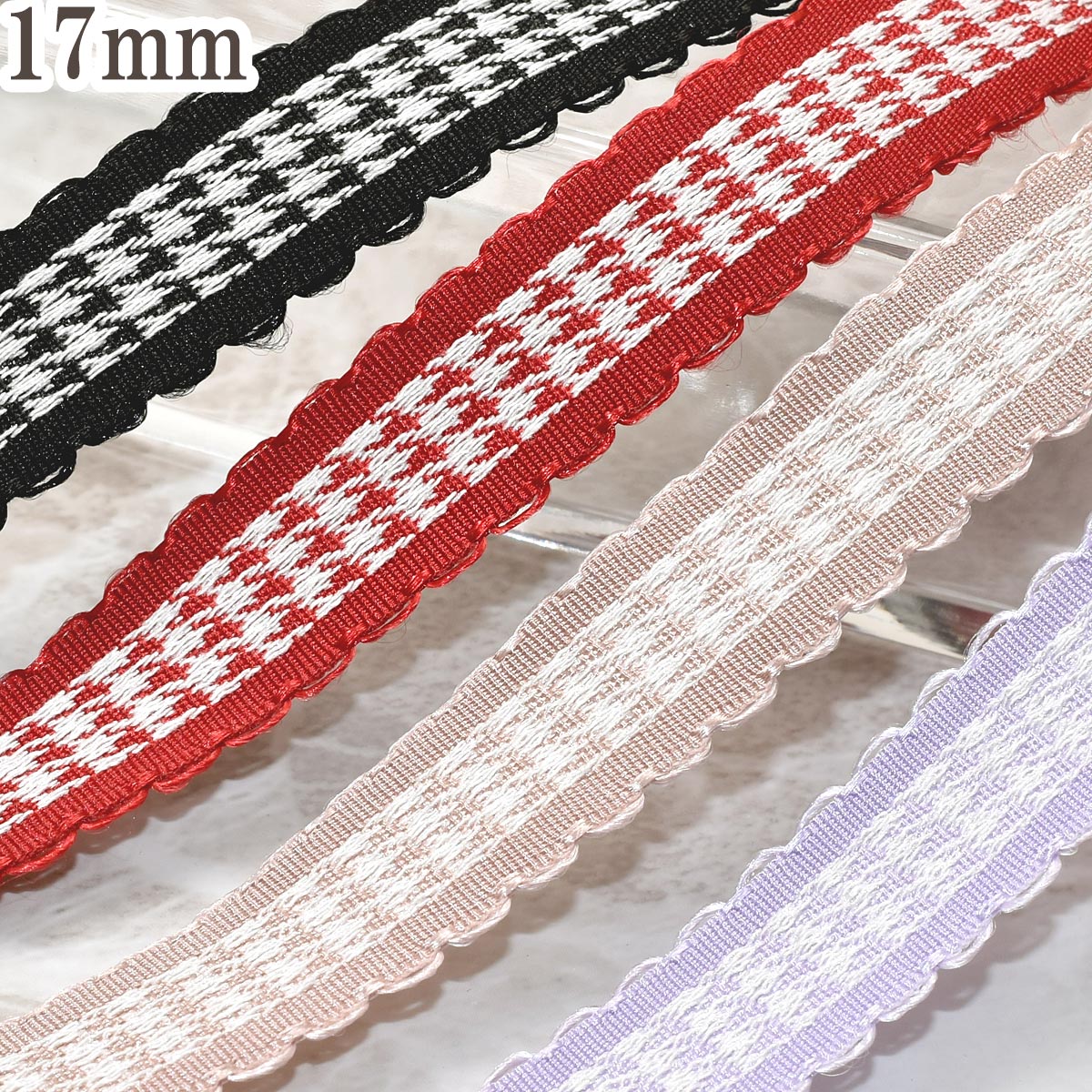 ピコットと千鳥柄リボン幅17mm1m単位切り売り(2m以上)