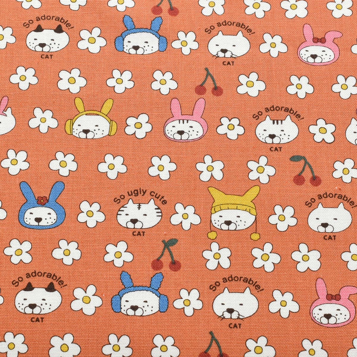うさねこ　コットンキャンバス生地　 KTS7178　コットンこばやし　(30cm以上10cm単位切り売り)