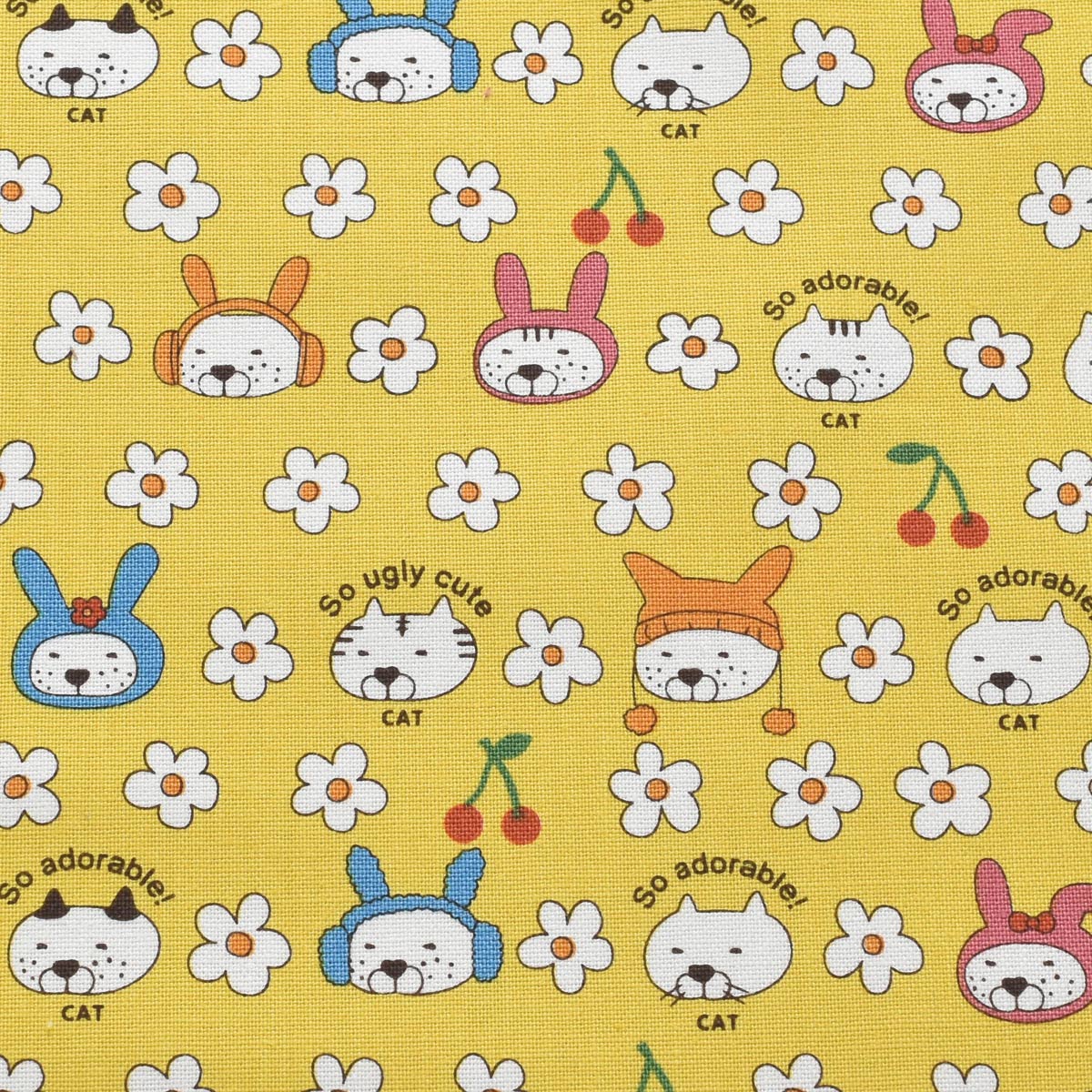 うさねこ　コットンキャンバス生地　 KTS7178　コットンこばやし　(30cm以上10cm単位切り売り)
