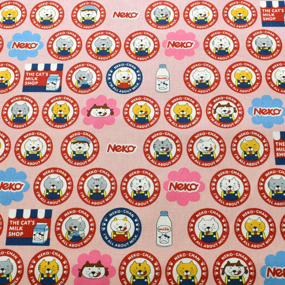 ペロネコ　コットンキャンバス生地　 KTS7185　コットンこばやし　(30cm以上10cm単位切り売り)