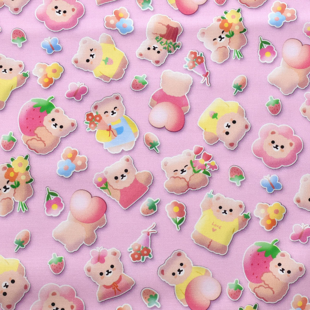 ぷっくりシール風くま　シャーティング生地　HTEF835031　YUWA　有輪商店　(30cm以上10cm単位切り売り)