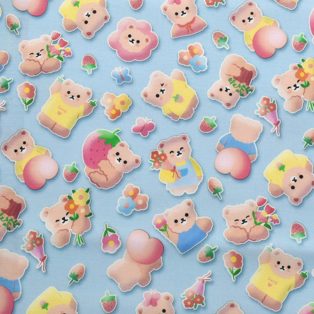 ぷっくりシール風くま　シャーティング生地　HTEF835031　YUWA　有輪商店　(30cm以上10cm単位切り売り)