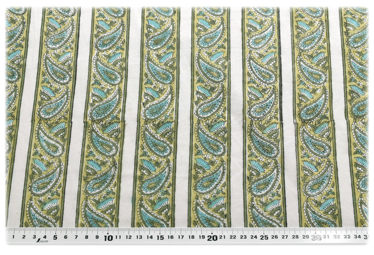 インド綿グリーンリーフのストライプキャンブリック生地HSK816-30カナヤス(403)(30cm以上10cm単位切り売り)