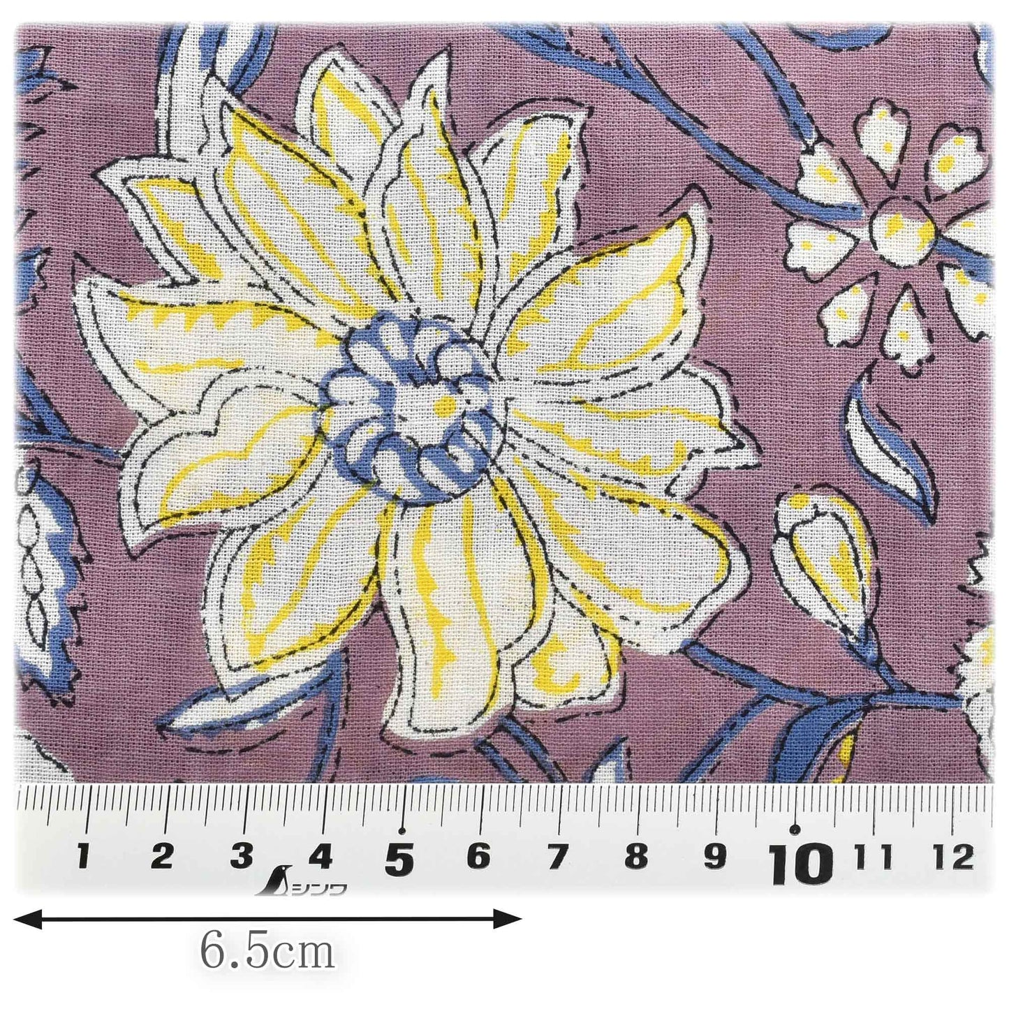 インド綿パープル＆イエローフラワーコットンボイル生地150-1676-E1小泉(244)(30cm以上10cm単位切り売り)