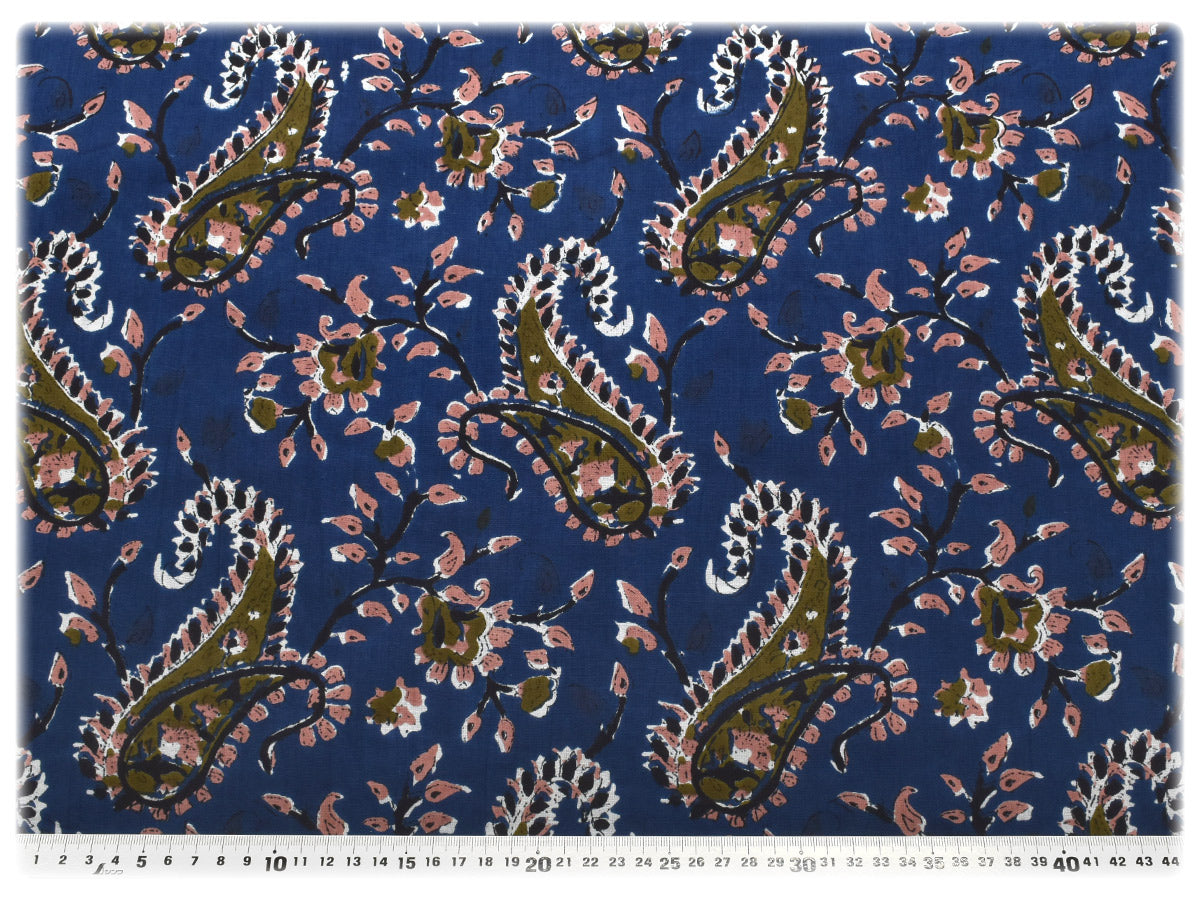 インド綿ネイビーペイズリーコットンボイル生地150-1676-E3小泉(97)(30cm以上10cm単位切り売り)
