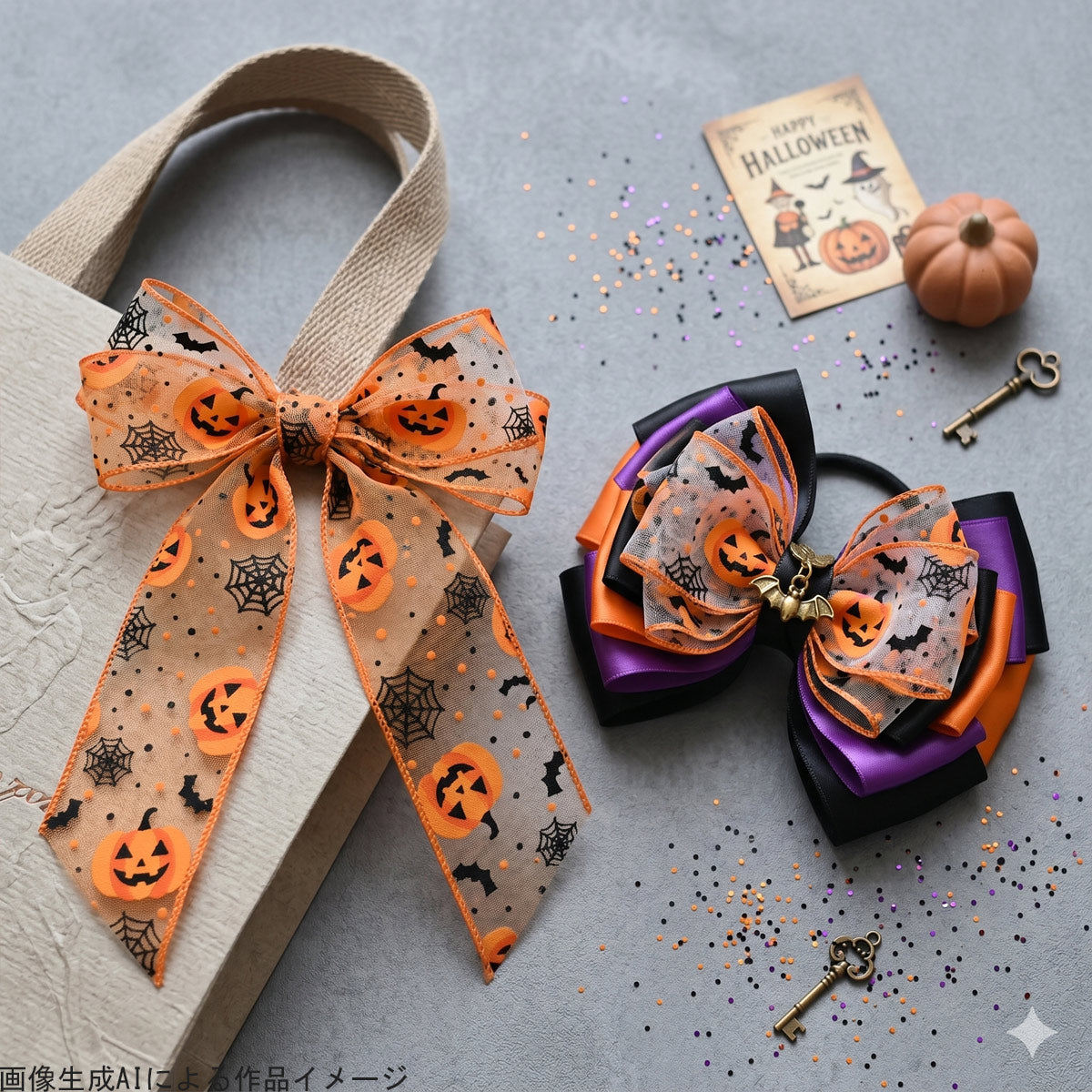 プリントリボンハロウィンカボチャのオーガンジーリボン幅38mmロール巻き4.5m