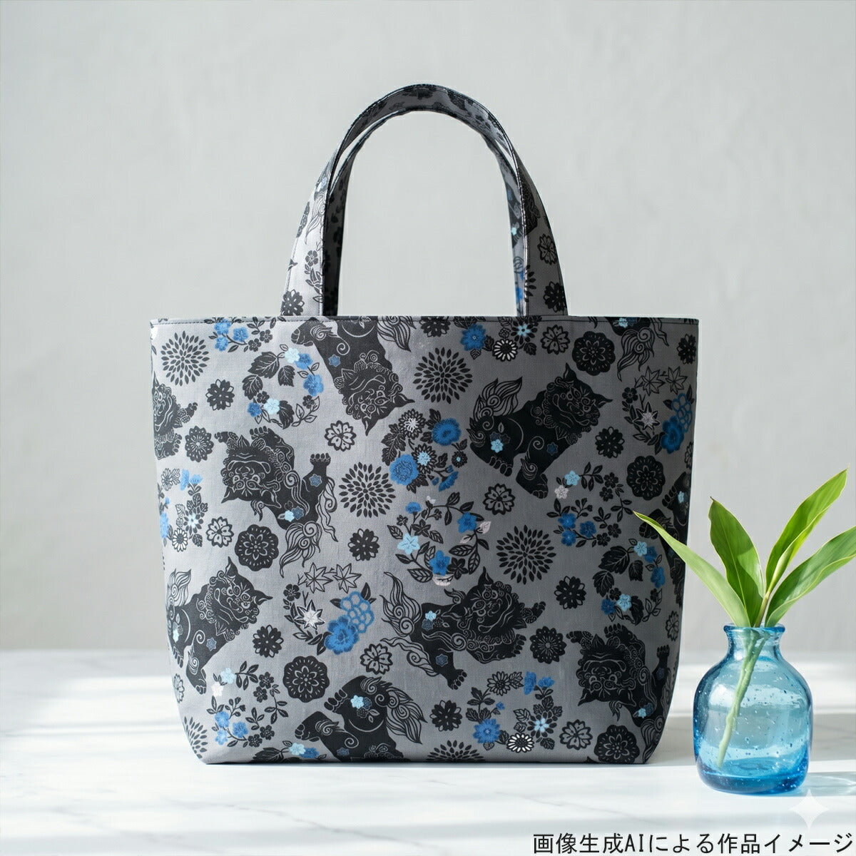 紅型風シーサーブロード生地AP62102-3コスモ(30cm以上10cm単位切り売り)