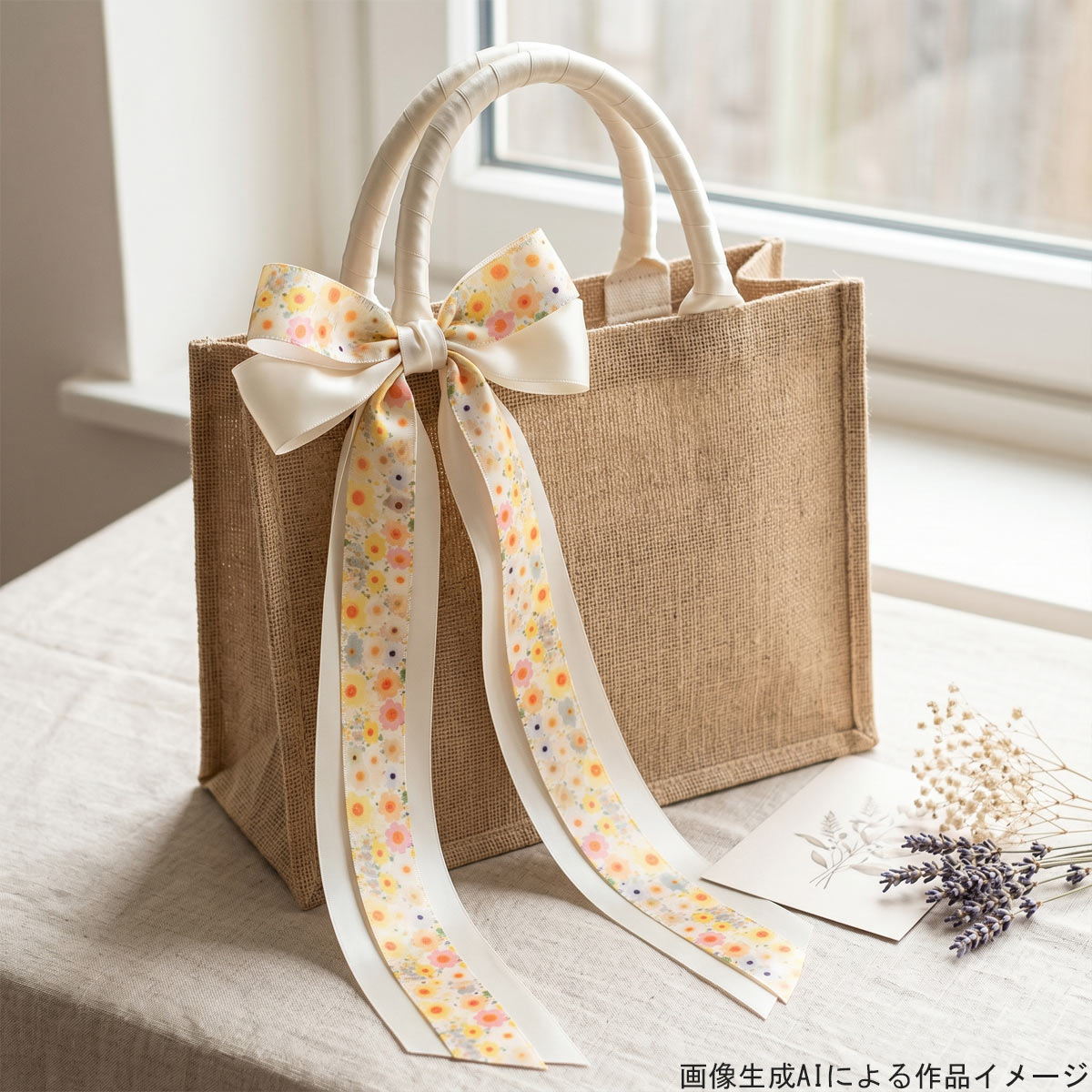 花柄黄色系A25mm幅約1ｍ（98ｃｍ）カット済み「グログランリボン／サテンリボンプリントリボン印刷リボン」