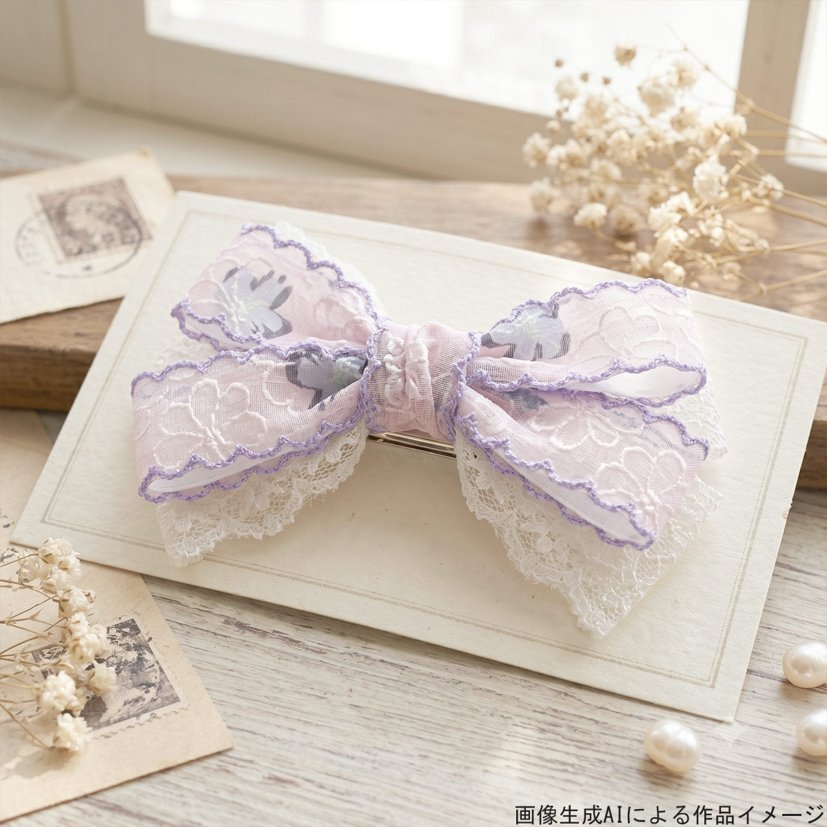 スカラップとフローラルシアーリボン幅25mm1m単位切り売り（2m以上）