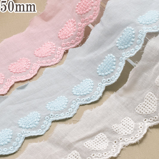 水玉とハートのスカラップ刺繍レース幅50mm1m単位切り売り