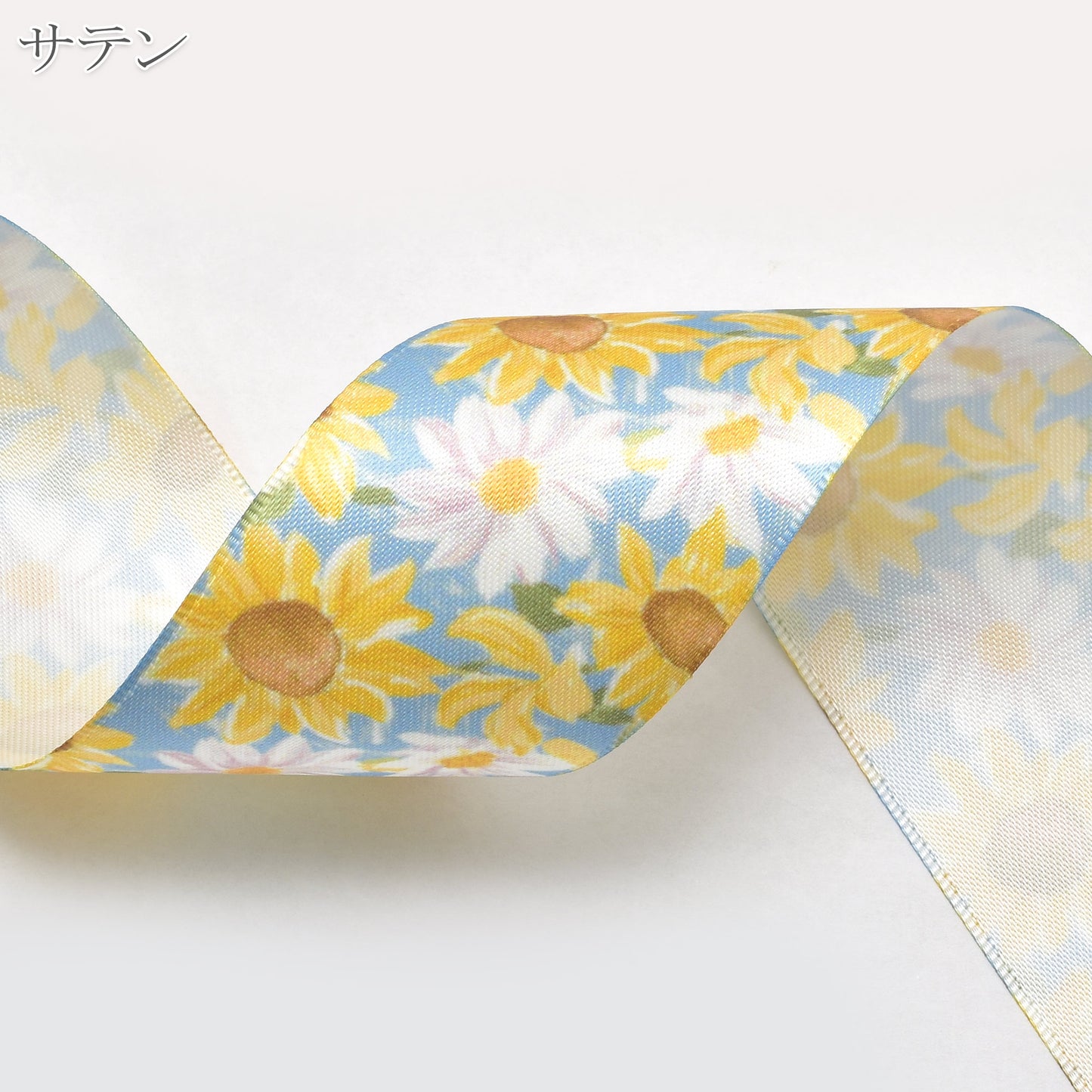 夏の花柄A38mm幅約1ｍ（98ｃｍ）カット済み「グログランリボン／サテンリボンプリントリボン印刷リボン」