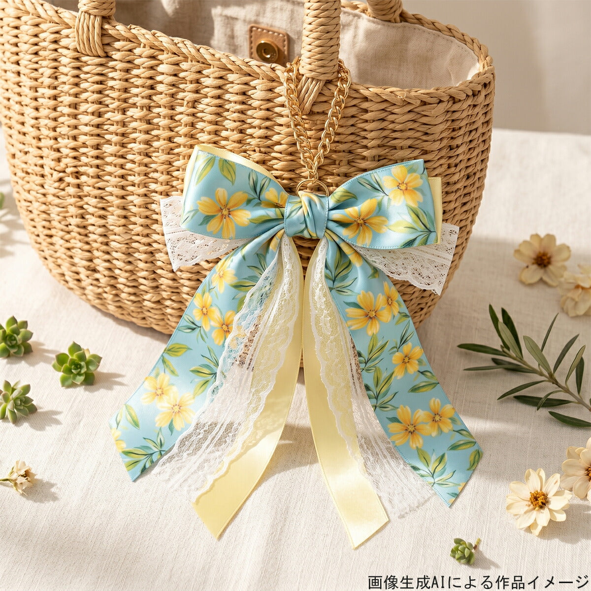 夏の花柄・植物柄B38mm幅約1ｍ（98ｃｍ）カット済み「グログランリボン／サテンリボンプリントリボン印刷リボン」