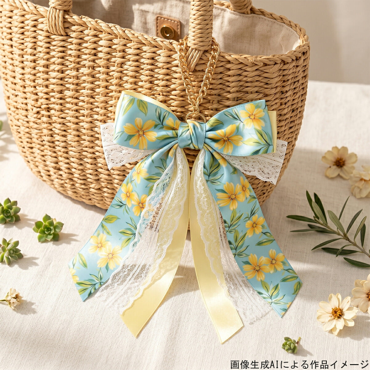 夏の花柄B38mm幅約1ｍ（98ｃｍ）カット済み「グログランリボン／サテンリボンプリントリボン印刷リボン」
