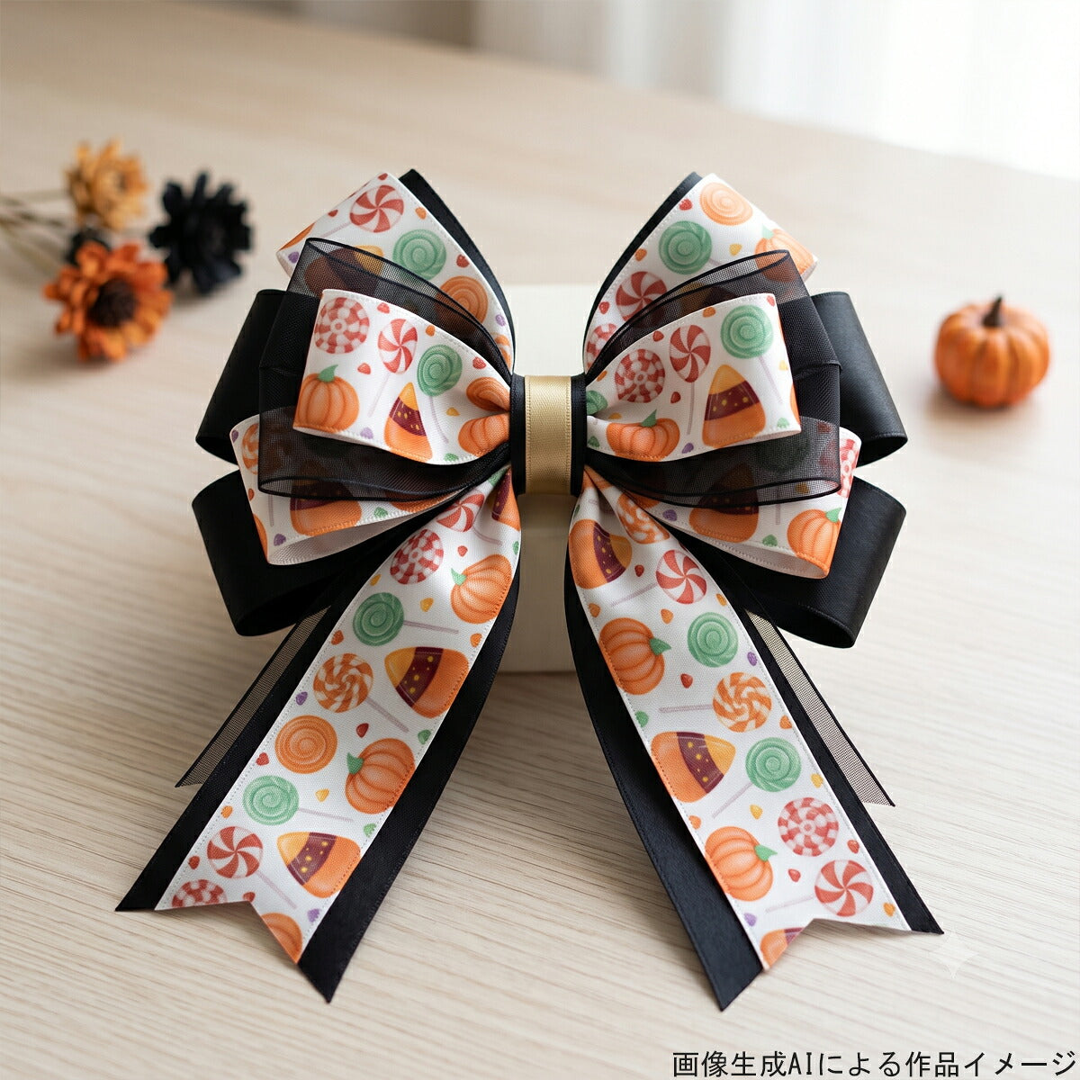 ハロウィン柄25mm幅約1ｍ（98ｃｍ）カット済み「グログランリボン／サテンリボンプリントリボン印刷リボン」