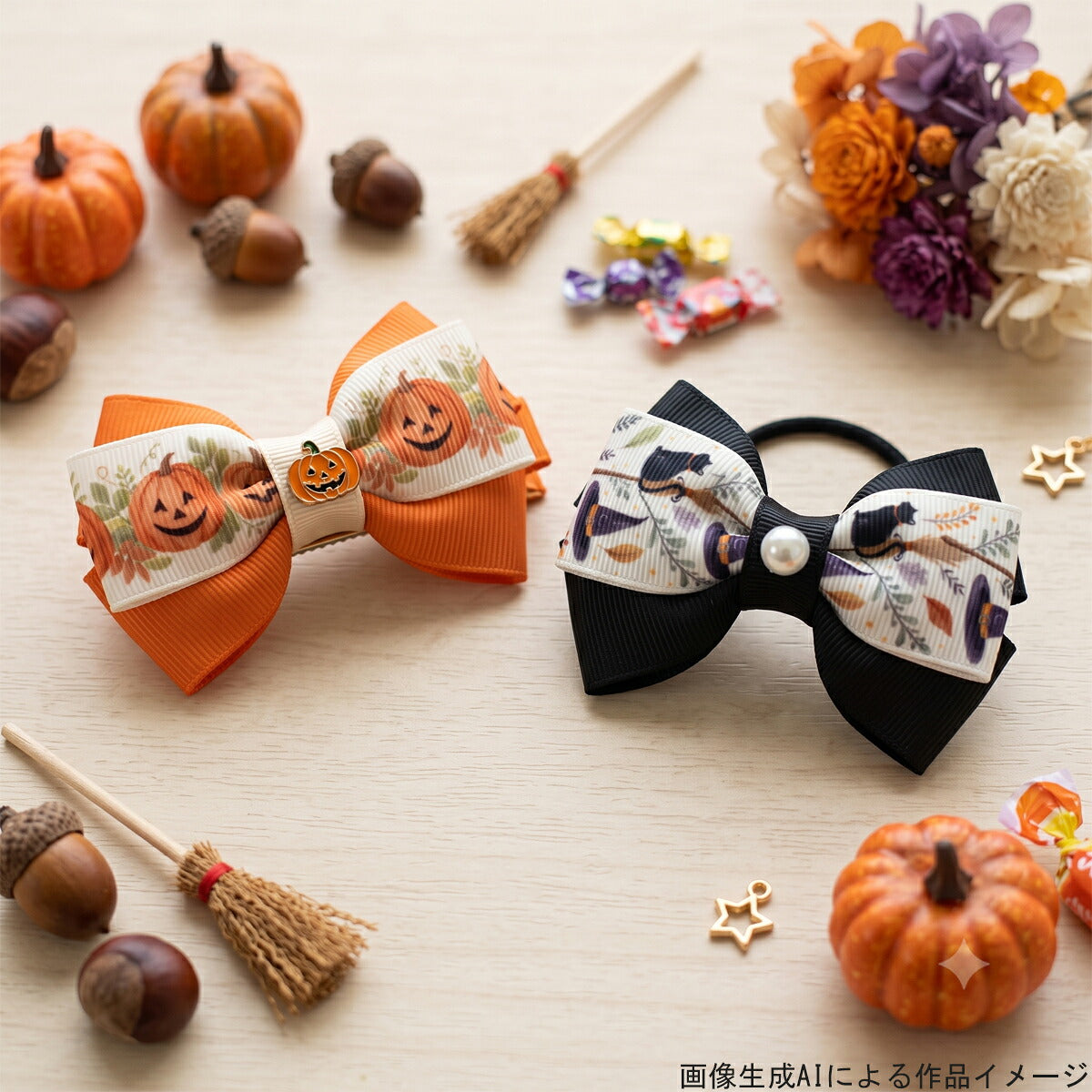 ハロウィン柄25mm幅約1ｍ（98ｃｍ）カット済み「グログランリボン／サテンリボンプリントリボン印刷リボン」