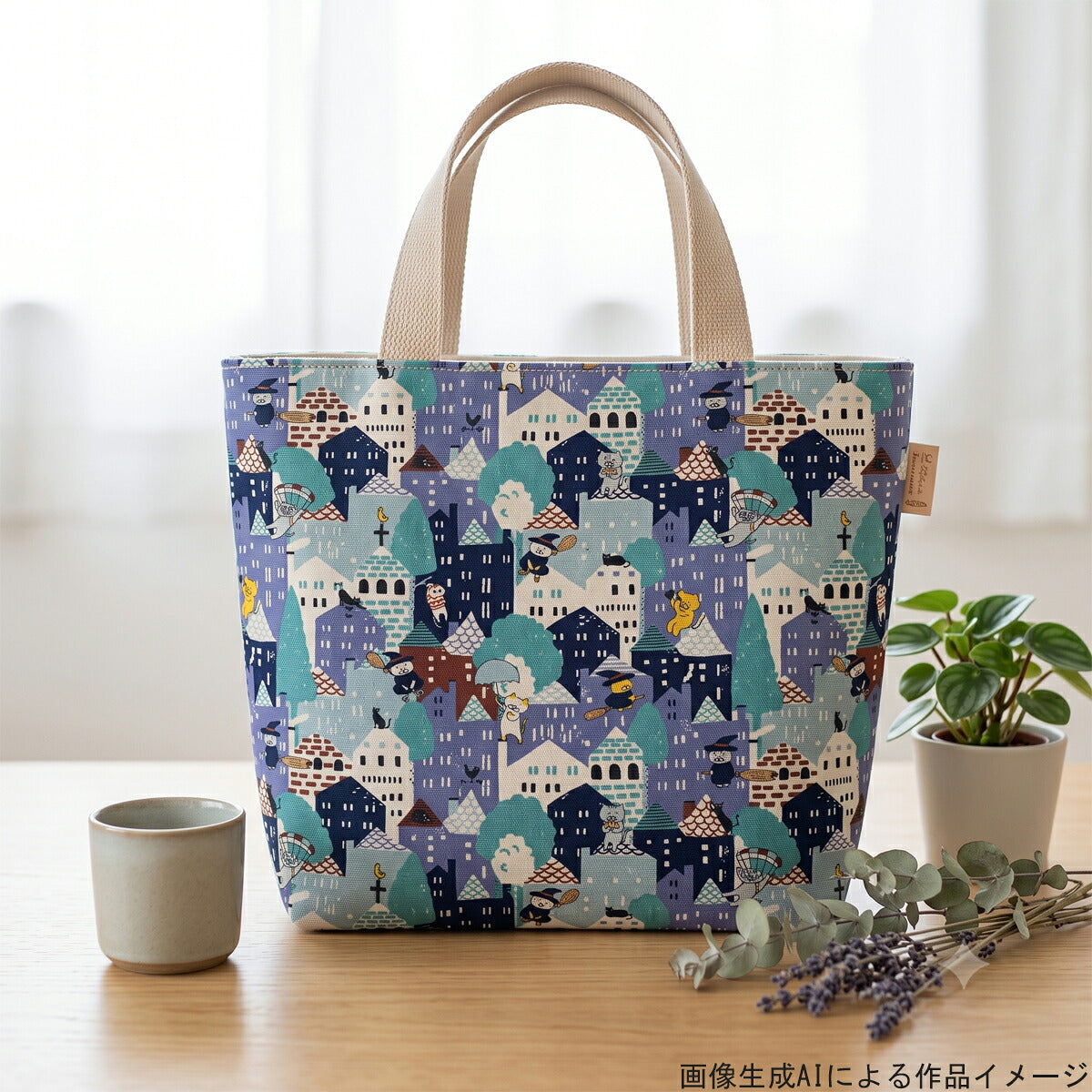 猫の不時着綿麻キャンバス生地KTS7204コットンこばやし(30cm以上10cm単位切り売り)