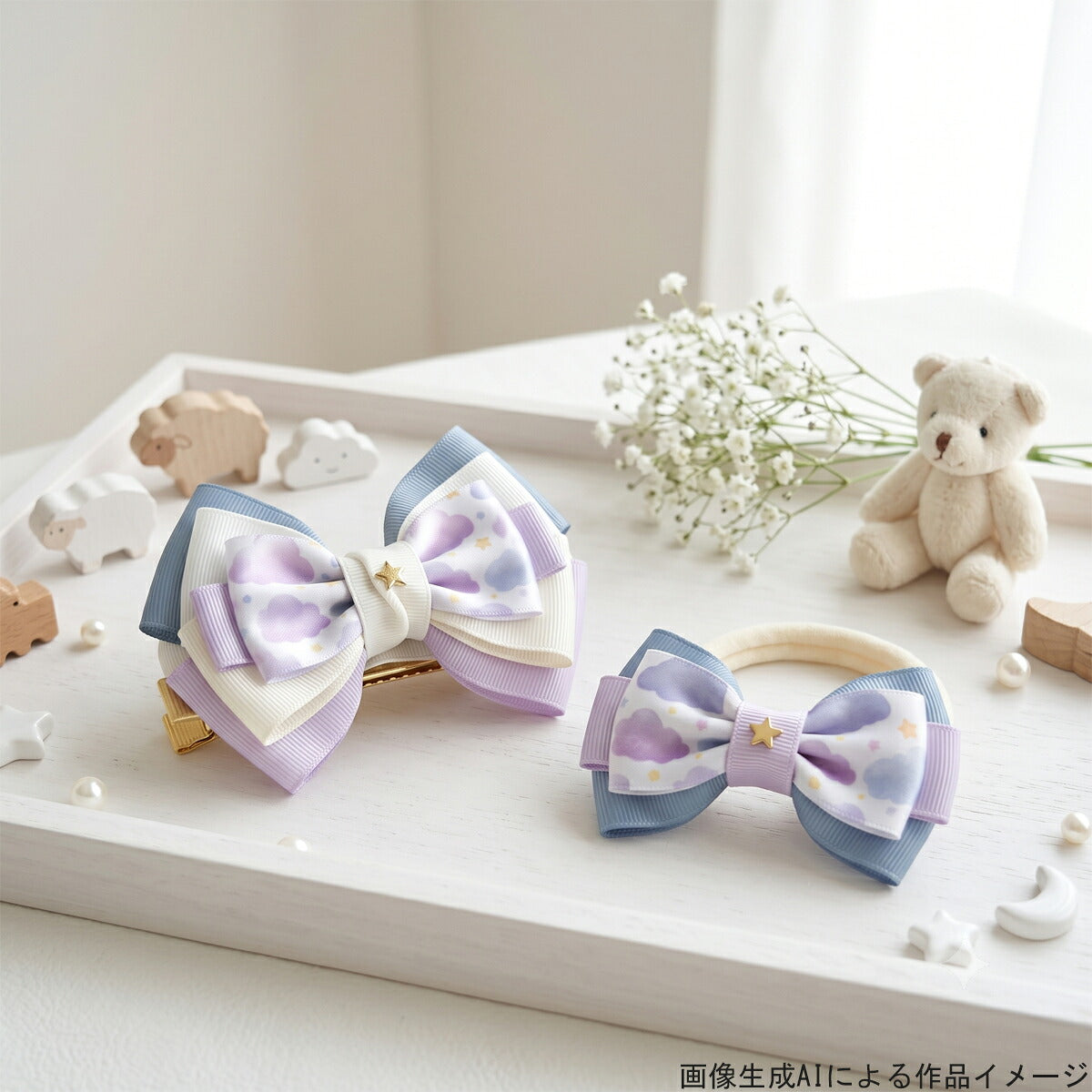 雲柄プリントリボン約1ｍ（98ｃｍ）カット済み「25mm幅／38mm幅グログランリボン／サテンリボン印刷リボン」