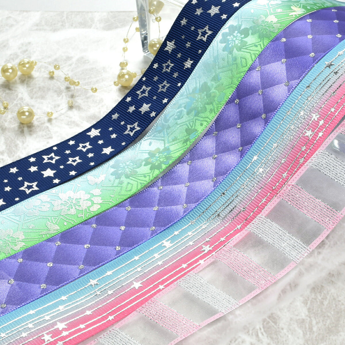 リボンアソートセット箔押しラメ系幅25mm約50cm×10本